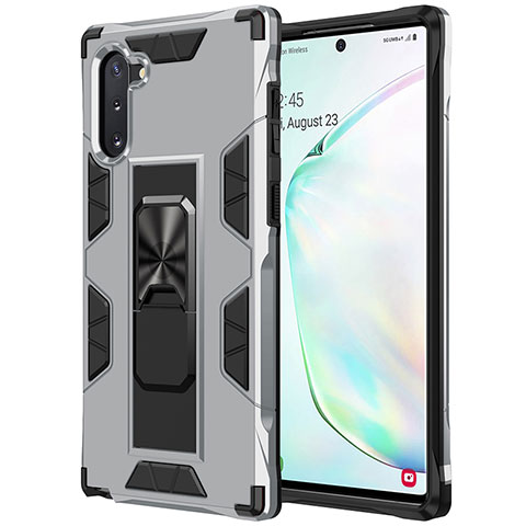 Custodia Silicone e Plastica Opaca Cover con Magnetico Supporto MQ1 per Samsung Galaxy Note 10 5G Argento