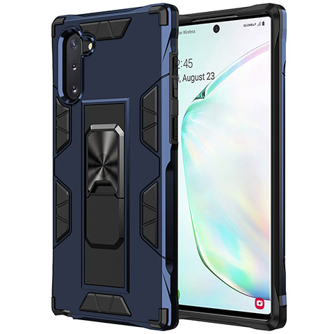 Custodia Silicone e Plastica Opaca Cover con Magnetico Supporto MQ1 per Samsung Galaxy Note 10 5G Blu