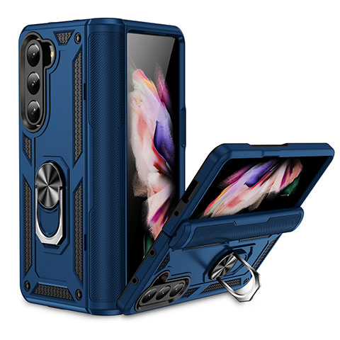 Custodia Silicone e Plastica Opaca Cover con Magnetico Supporto MQ2 per Samsung Galaxy Z Fold5 5G Blu