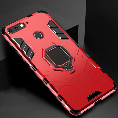 Custodia Silicone e Plastica Opaca Cover con Magnetico Supporto per Huawei Enjoy 8e Rosso