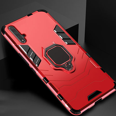 Custodia Silicone e Plastica Opaca Cover con Magnetico Supporto per Huawei Honor 20 Rosso