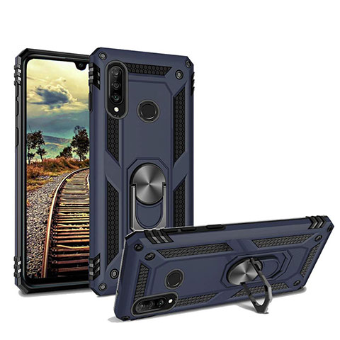 Custodia Silicone e Plastica Opaca Cover con Magnetico Supporto per Huawei P30 Lite New Edition Blu