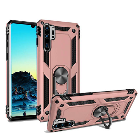 Custodia Silicone e Plastica Opaca Cover con Magnetico Supporto per Huawei P30 Pro Oro Rosa