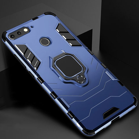 Custodia Silicone e Plastica Opaca Cover con Magnetico Supporto per Huawei Y6 (2018) Blu