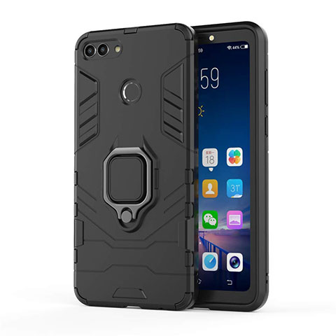 Custodia Silicone e Plastica Opaca Cover con Magnetico Supporto per Huawei Y9 (2018) Nero