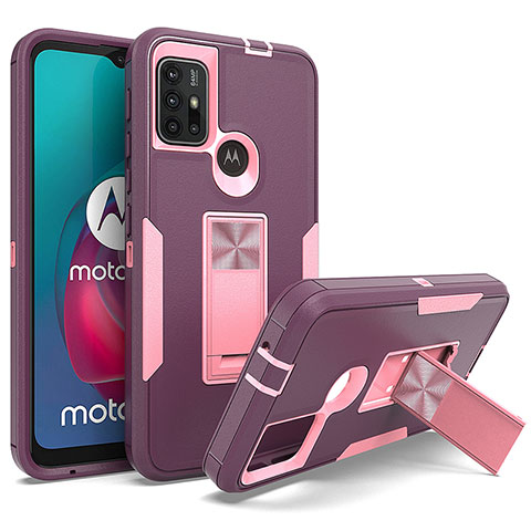 Custodia Silicone e Plastica Opaca Cover con Magnetico Supporto per Motorola Moto G10 Viola