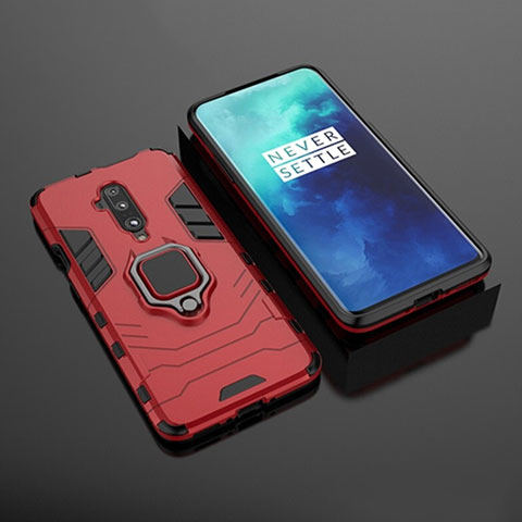 Custodia Silicone e Plastica Opaca Cover con Magnetico Supporto per OnePlus 7T Pro 5G Rosso