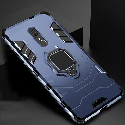 Custodia Silicone e Plastica Opaca Cover con Magnetico Supporto per Oppo A9X Blu