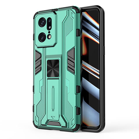 Custodia Silicone e Plastica Opaca Cover con Magnetico Supporto per Oppo Find X5 Pro 5G Verde