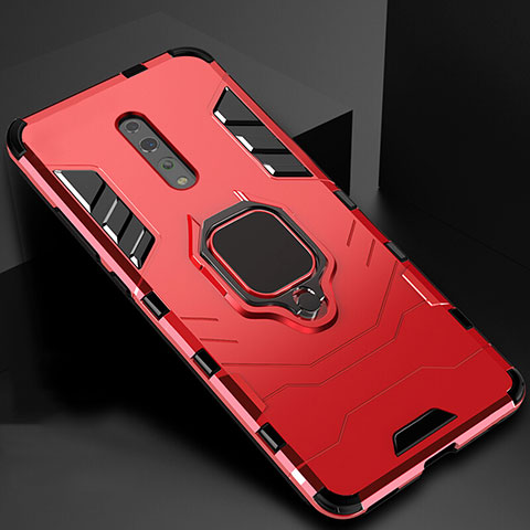 Custodia Silicone e Plastica Opaca Cover con Magnetico Supporto per Oppo Reno Z Rosso