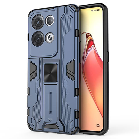 Custodia Silicone e Plastica Opaca Cover con Magnetico Supporto per Oppo Reno8 Pro+ Plus 5G Blu