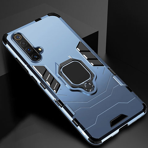 Custodia Silicone e Plastica Opaca Cover con Magnetico Supporto per Realme X50 5G Blu