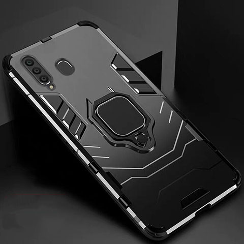 Custodia Silicone e Plastica Opaca Cover con Magnetico Supporto per Samsung Galaxy A60 Nero