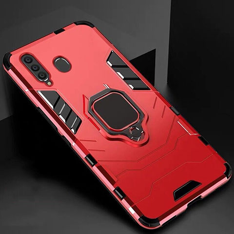 Custodia Silicone e Plastica Opaca Cover con Magnetico Supporto per Samsung Galaxy A60 Rosso