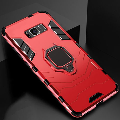 Custodia Silicone e Plastica Opaca Cover con Magnetico Supporto per Samsung Galaxy S8 Plus Rosso
