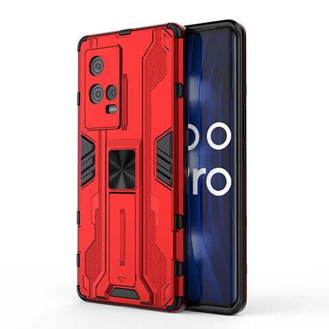 Custodia Silicone e Plastica Opaca Cover con Magnetico Supporto per Vivo iQOO 8 Pro 5G Rosso