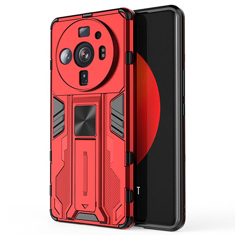 Custodia Silicone e Plastica Opaca Cover con Magnetico Supporto per Xiaomi Mi 12 Ultra 5G Rosso