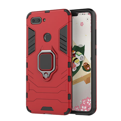 Custodia Silicone e Plastica Opaca Cover con Magnetico Supporto per Xiaomi Mi 8 Lite Rosso