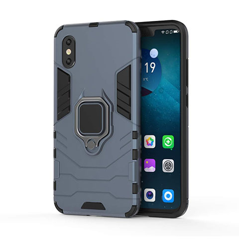 Custodia Silicone e Plastica Opaca Cover con Magnetico Supporto per Xiaomi Mi 8 Pro Global Version Blu