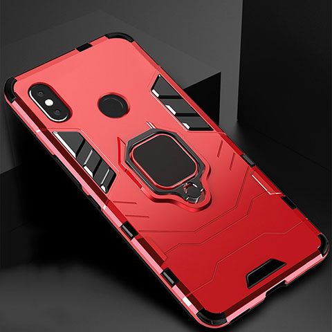 Custodia Silicone e Plastica Opaca Cover con Magnetico Supporto per Xiaomi Mi A2 Lite Rosso