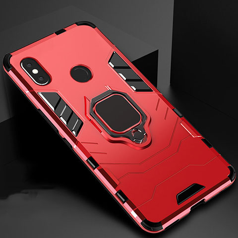Custodia Silicone e Plastica Opaca Cover con Magnetico Supporto per Xiaomi Mi A2 Rosso
