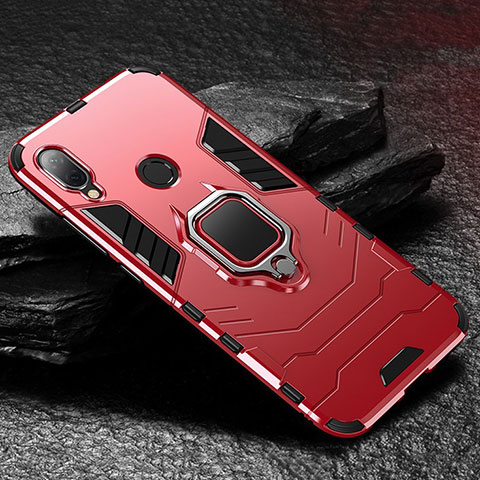 Custodia Silicone e Plastica Opaca Cover con Magnetico Supporto per Xiaomi Redmi Note 7 Pro Rosso