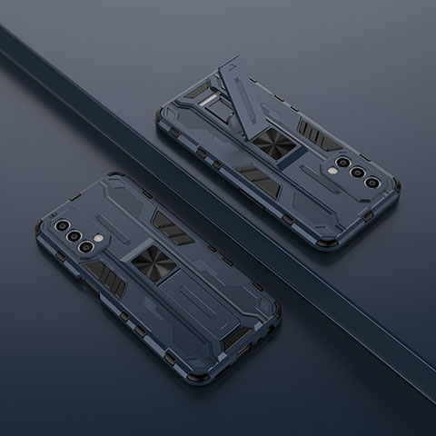 Custodia Silicone e Plastica Opaca Cover con Magnetico Supporto T01 per OnePlus Nord N200 5G Blu