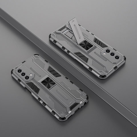 Custodia Silicone e Plastica Opaca Cover con Magnetico Supporto T01 per Oppo A93 5G Grigio