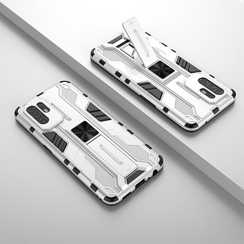 Custodia Silicone e Plastica Opaca Cover con Magnetico Supporto T01 per Oppo A95 5G Bianco