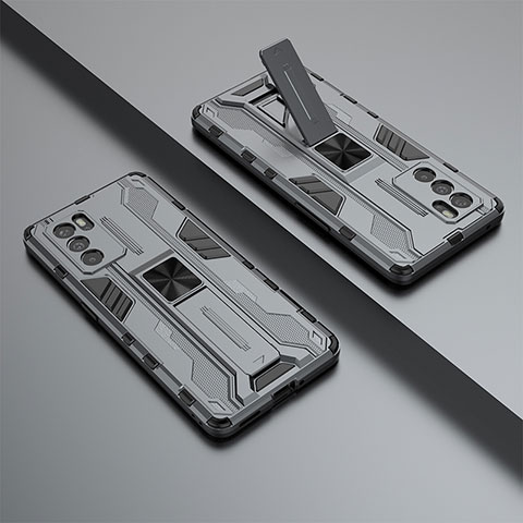 Custodia Silicone e Plastica Opaca Cover con Magnetico Supporto T01 per Oppo Reno6 Pro 5G India Grigio