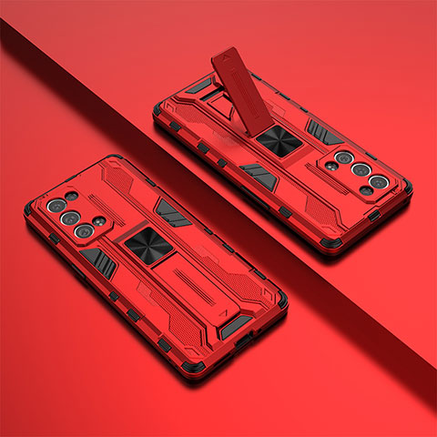 Custodia Silicone e Plastica Opaca Cover con Magnetico Supporto T01 per Oppo Reno6 Pro+ Plus 5G Rosso
