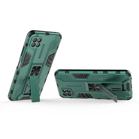 Custodia Silicone e Plastica Opaca Cover con Magnetico Supporto T01 per Samsung Galaxy F42 5G Verde