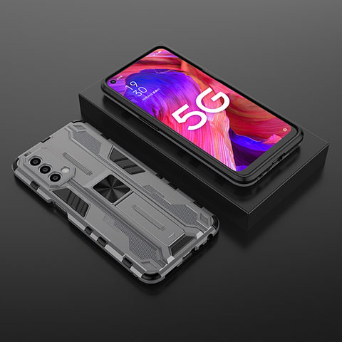 Custodia Silicone e Plastica Opaca Cover con Magnetico Supporto T02 per OnePlus Nord N200 5G Grigio