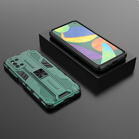 Custodia Silicone e Plastica Opaca Cover con Magnetico Supporto T02 per Samsung Galaxy F52 5G Verde