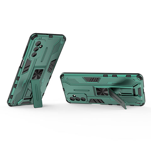 Custodia Silicone e Plastica Opaca Cover con Magnetico Supporto T02 per Samsung Galaxy M52 5G Verde