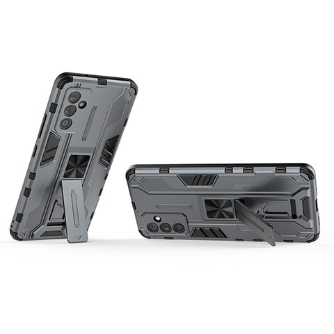 Custodia Silicone e Plastica Opaca Cover con Magnetico Supporto T02 per Samsung Galaxy Quantum2 5G Grigio