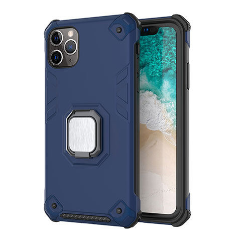 Custodia Silicone e Plastica Opaca Cover con Magnetico Supporto Z01 per Apple iPhone 11 Pro Max Blu