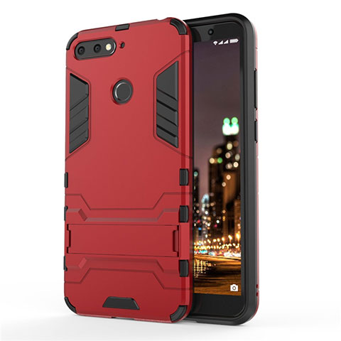 Custodia Silicone e Plastica Opaca Cover con Supporto A01 per Huawei Enjoy 8e Rosso