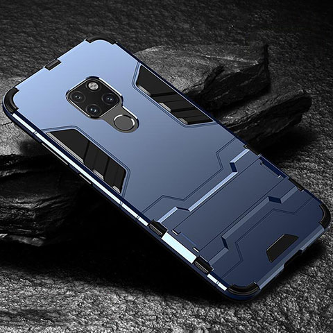 Custodia Silicone e Plastica Opaca Cover con Supporto A01 per Huawei Mate 20 Blu