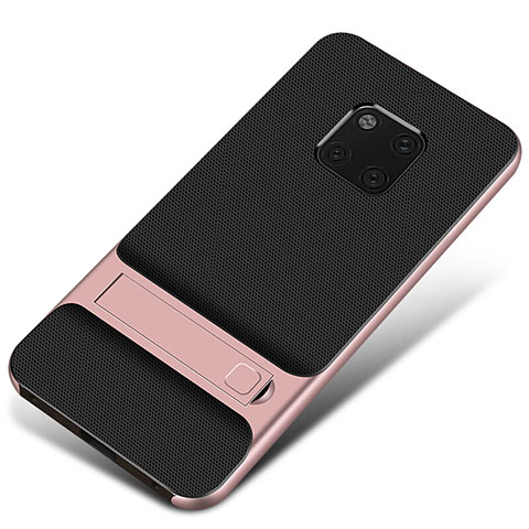 Custodia Silicone e Plastica Opaca Cover con Supporto A01 per Huawei Mate 20 Pro Oro Rosa