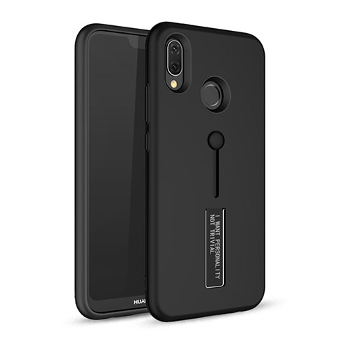 Custodia Silicone e Plastica Opaca Cover con Supporto A01 per Huawei Nova 3e Nero