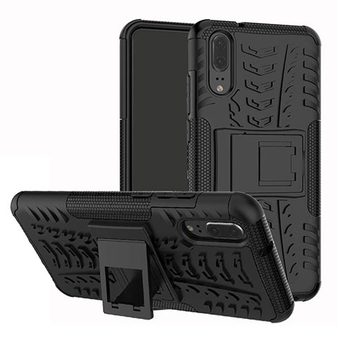 Custodia Silicone e Plastica Opaca Cover con Supporto A01 per Huawei P20 Nero