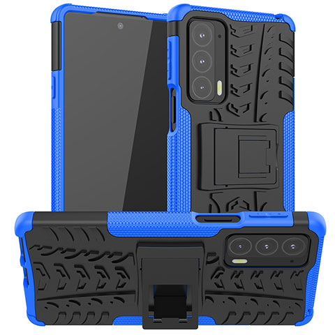 Custodia Silicone e Plastica Opaca Cover con Supporto A01 per Motorola Moto Edge 20 5G Blu