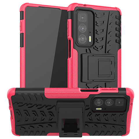 Custodia Silicone e Plastica Opaca Cover con Supporto A01 per Motorola Moto Edge 20 Pro 5G Rosa Caldo