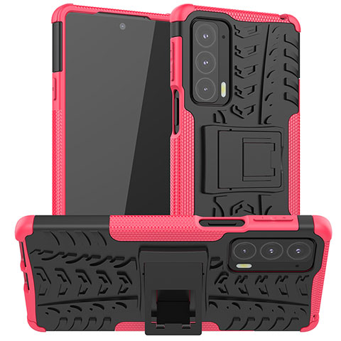 Custodia Silicone e Plastica Opaca Cover con Supporto A01 per Motorola Moto Edge Lite 5G Rosa Caldo