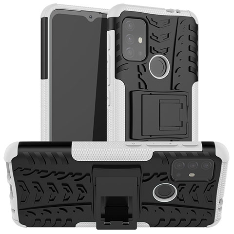Custodia Silicone e Plastica Opaca Cover con Supporto A01 per Motorola Moto G30 Bianco