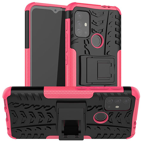 Custodia Silicone e Plastica Opaca Cover con Supporto A01 per Motorola Moto G30 Rosa Caldo