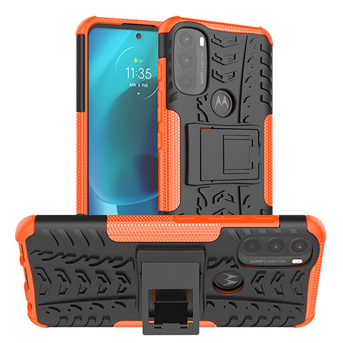 Custodia Silicone e Plastica Opaca Cover con Supporto A01 per Motorola Moto G71 5G Arancione