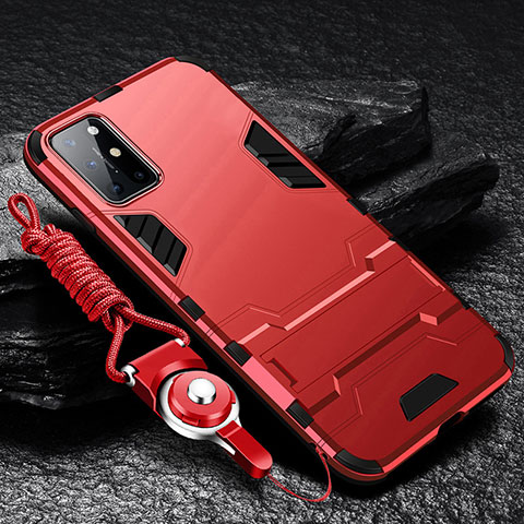 Custodia Silicone e Plastica Opaca Cover con Supporto A01 per OnePlus 8T 5G Rosso