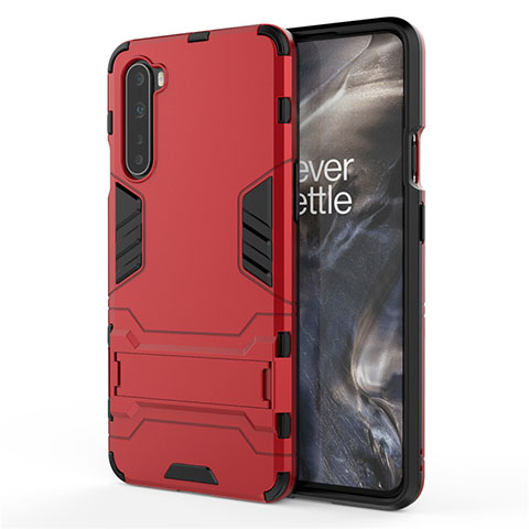 Custodia Silicone e Plastica Opaca Cover con Supporto A01 per OnePlus Nord Rosso